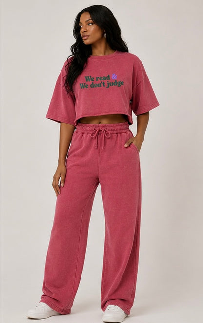“We Don’t Judge” Short Sleeve Pant Set