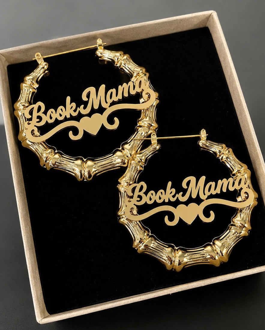 “Book Mama” bamboo earrings