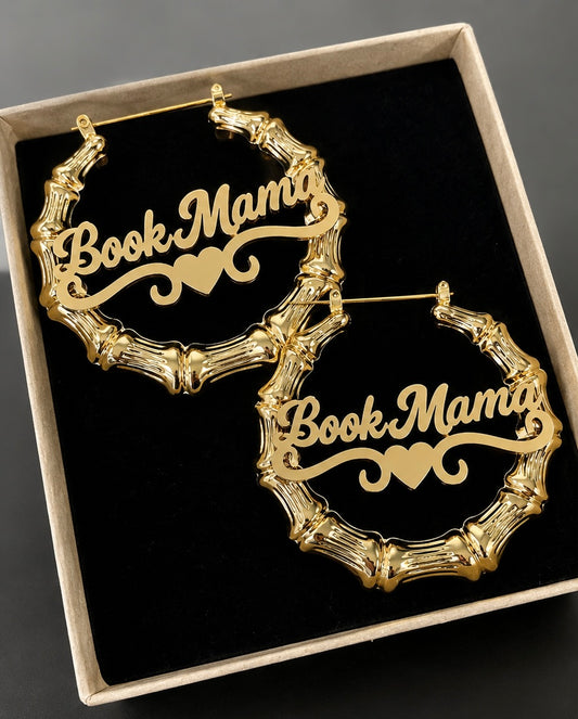 “Book Mama” bamboo earrings